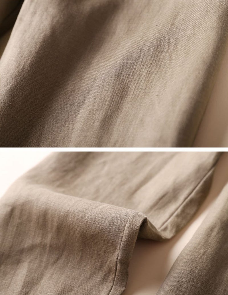 IXIMO Women's Tapered Pants 100% Linen Drawstring Back Elastic Waist Pants Trousers with Pockets Dark Khaki M - Image 4